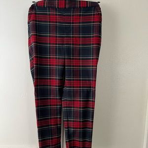 Women Banana Republic Hayden Pant Petite 2 Navy Red Plaid Print Elastic Waist